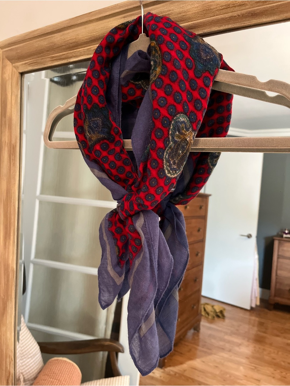 Red and Navy Patterned Lightweight Scarf